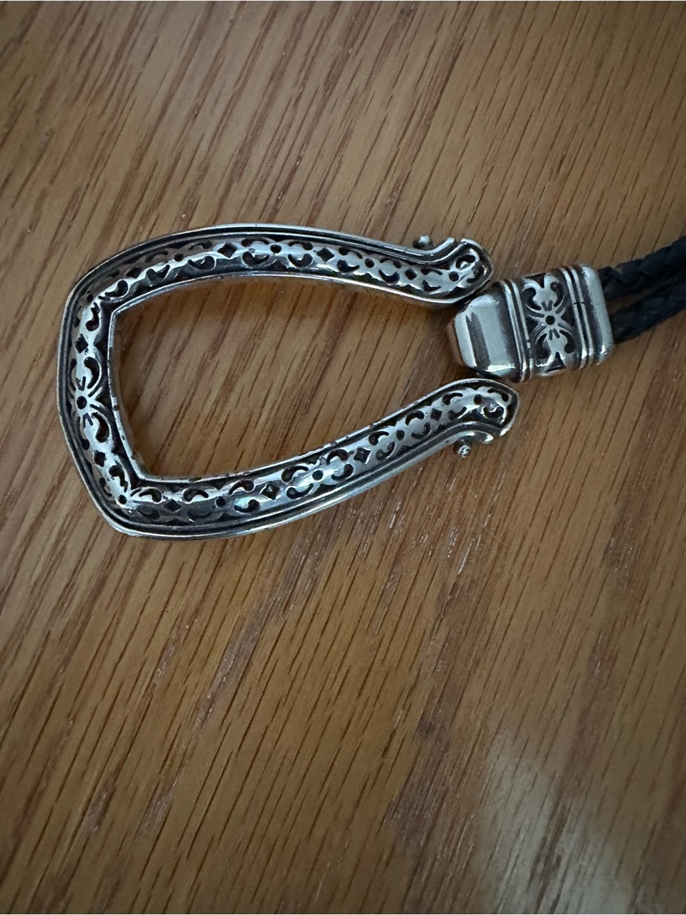 Brighton Black Braided Leather Bolo Tie with Silver-Tone Accents - Picture 3 of 5